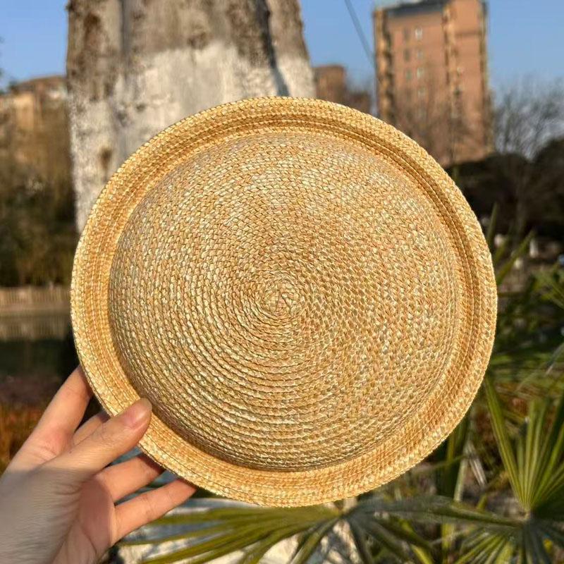 Summer Natural Wheat Straw Pillbox Hats Fedoras Women'S Sun Hat Circle Concave Top Straw Beret Hat Church Derby Party Beach Hat