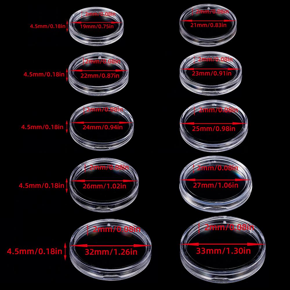 10/50/100Pcs 19-33mm Transparent Coin Cases Holder Coin Collecting Box Case Coins Storage Capsules Protection Boxes Container