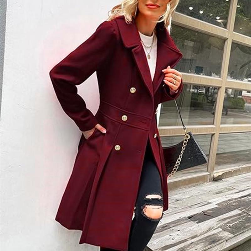 In Stock: New European/American Plus Size Women's Double-Breasted Long Wool Coat (Autumn/Winter Collection)