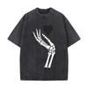 Gothic Skeleton Palm Holding Dark He Loose Solid Distressed T Shirt American Casual Crew Neck Top