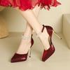 8-1 Pointed Thin Heel High Heels Women's Word with Bag Head Pearl High Heel Sandals Women's Waterproof Table Single Shoes
