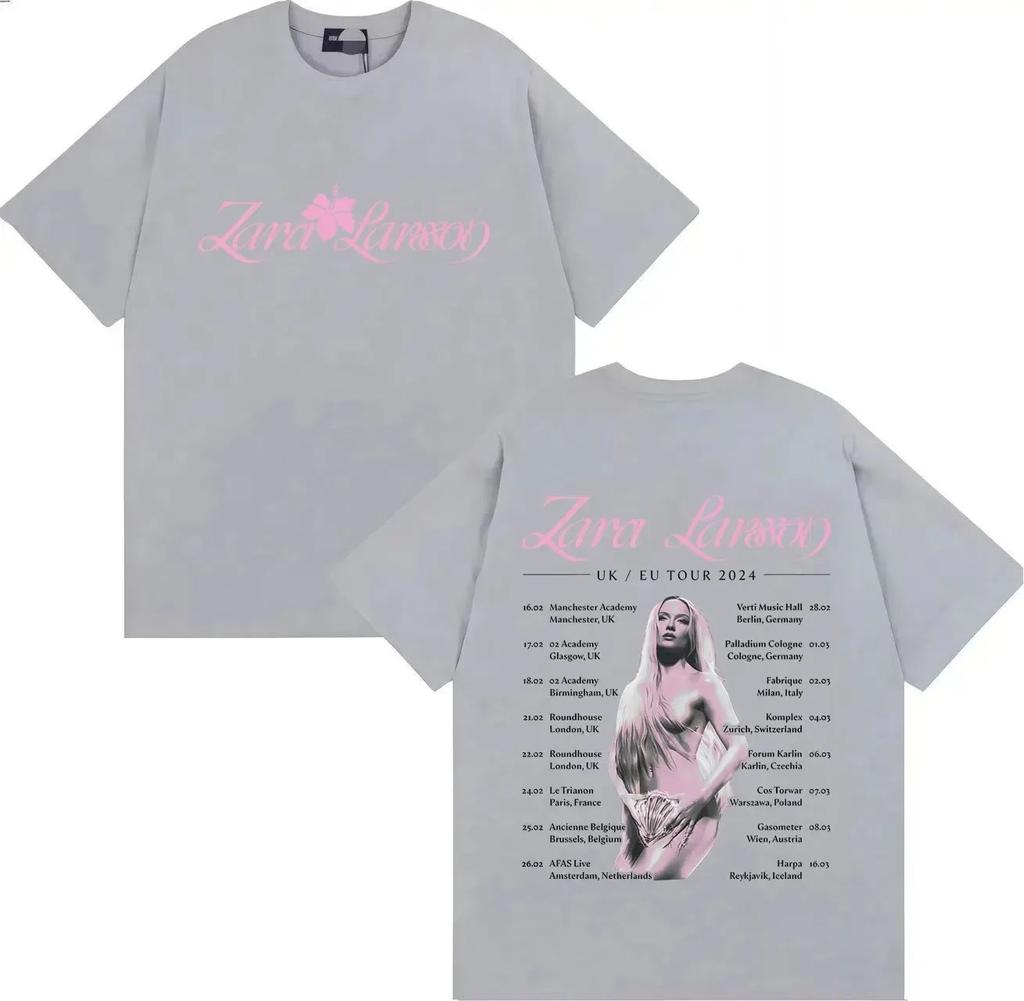 Zara Larsson Midnight Sun Global Tour Koszulka Merch Mężczyźni Kobiety Plakat Albumowy Nadruk Graficzny Bawełniane Koszulki Dekolt Luźny Oversize Topy