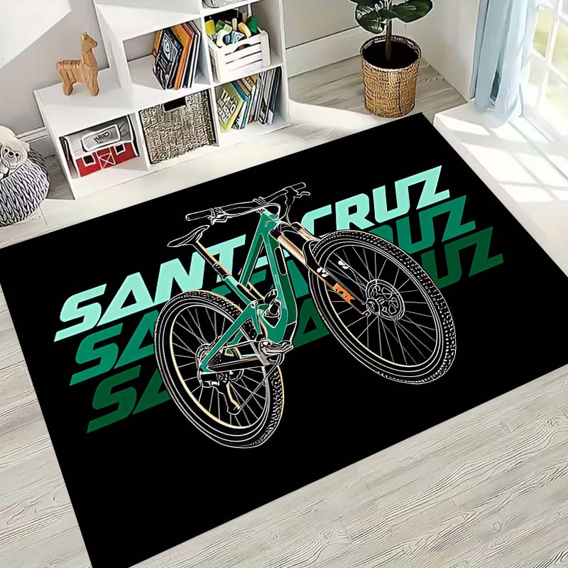 Santa Cruz rugs and mats, mountain bike bedroom decor, machine washable mats, holiday decorations available by custom.