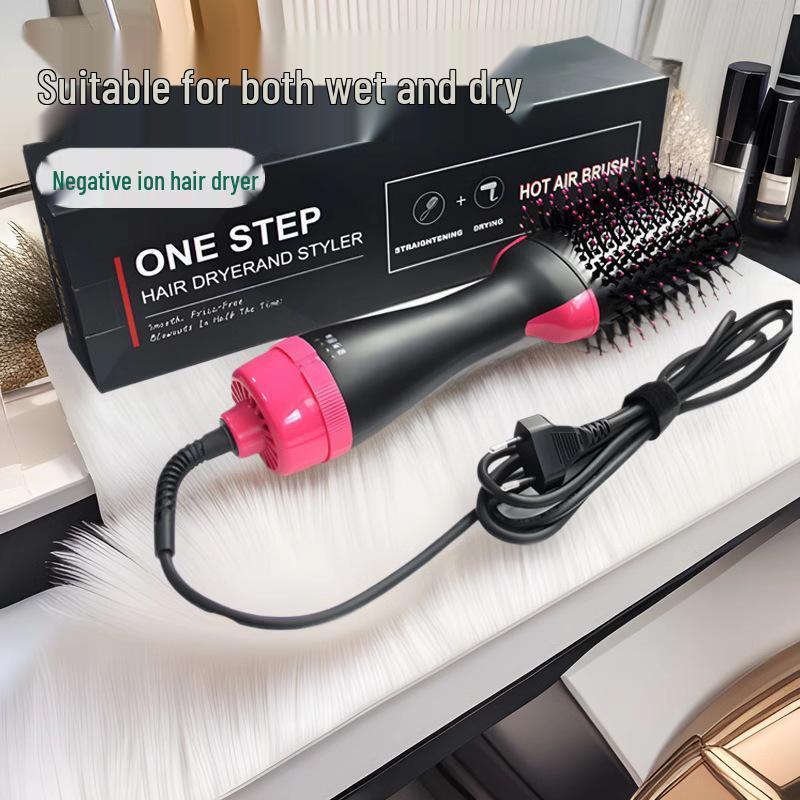 

Фен и стайлер для волос 2-в-1 с отрицательными ионами: Щипцы для завивки и выпрямитель для влажных/сухих волос EU Plug чёрный/розовый