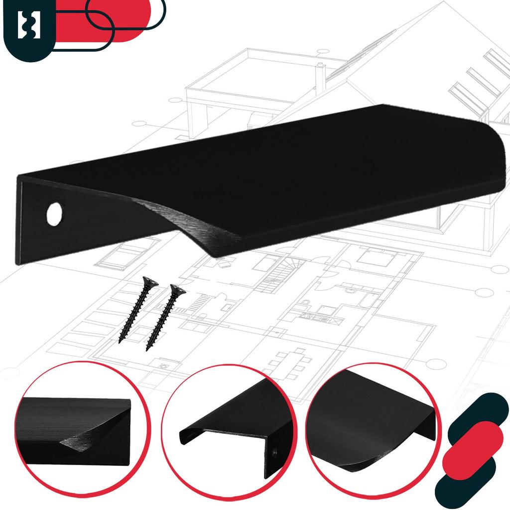 Uchwyt Meblowy Krawędziowy Nowoczesny Aluminium Czarny Mat 116Mm 2 Sztuki