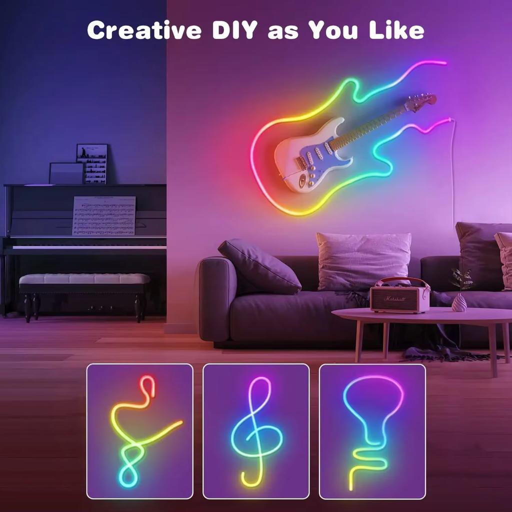 5M RGB LED Neon Led Strip Lights with APP and Remote Waterproof  Neon Rope Light for Bedroom Room Outdoors Decro