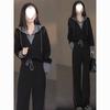 Fashion Casual Suit for Women, Autumn Style Fake Two-piece Long-sleeved Wide-leg Pants Outer Wear Two-piece Set