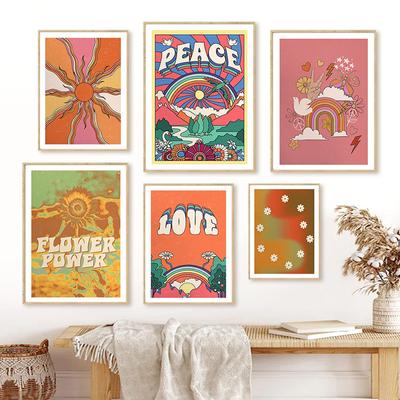 Nordic Posters And Prints 70s Vintage Love Flower Power Peace Hippie Wall Art Canvas Painting Wall Picture For Living Room Decor