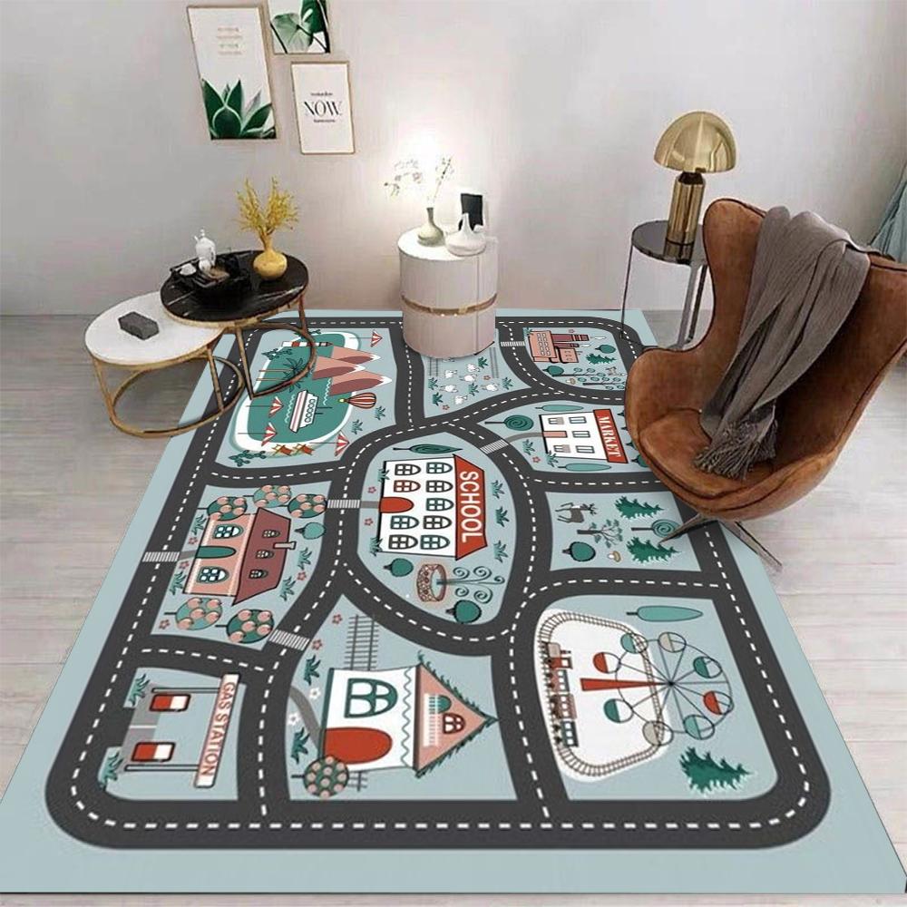 City Traffic Playroom Area Rug Play House Game Mat Early Kindergarten Education Carpet or Home Sofa Kids Non-slip Floor Mat