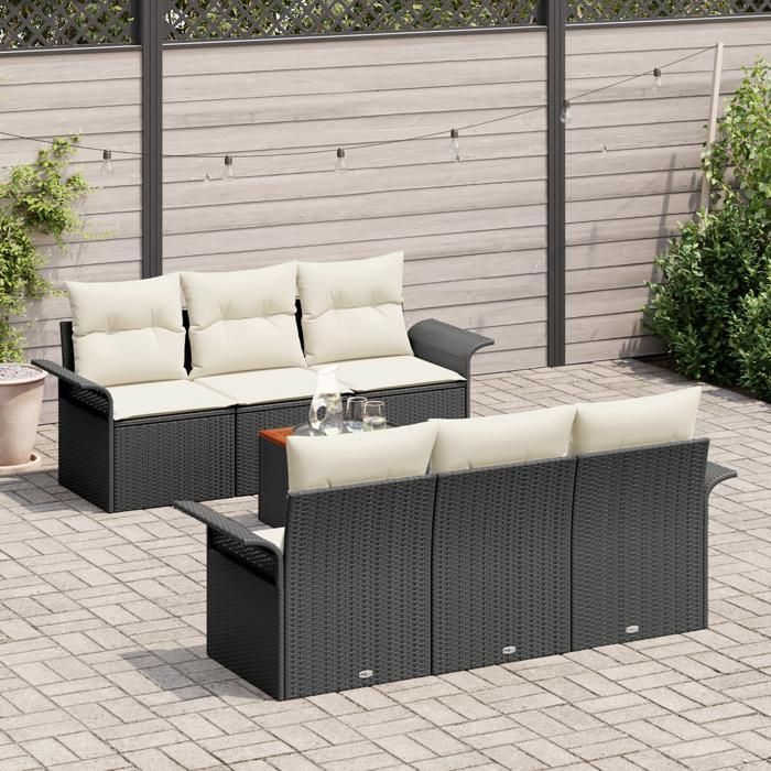VidaXL Ensemble de 7 Pièces de Canapé de Jardin avec Coussins Noir Poly Rotin 3347271