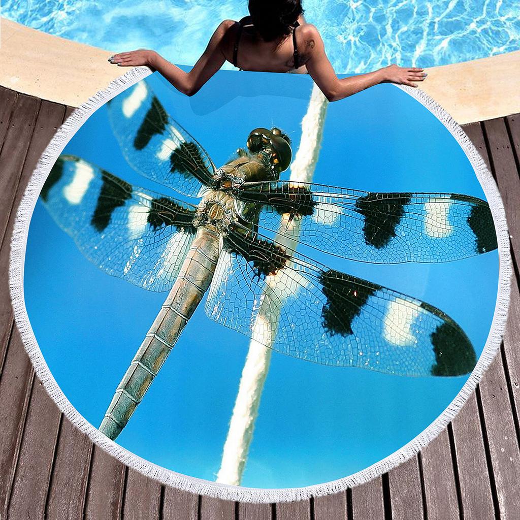 Dragonfly Round Beach Towel,Absorbent Quick Dry Sand Free Lightweight Travel Bath Towels,Round Throw Blanket for Swim Pool Gym