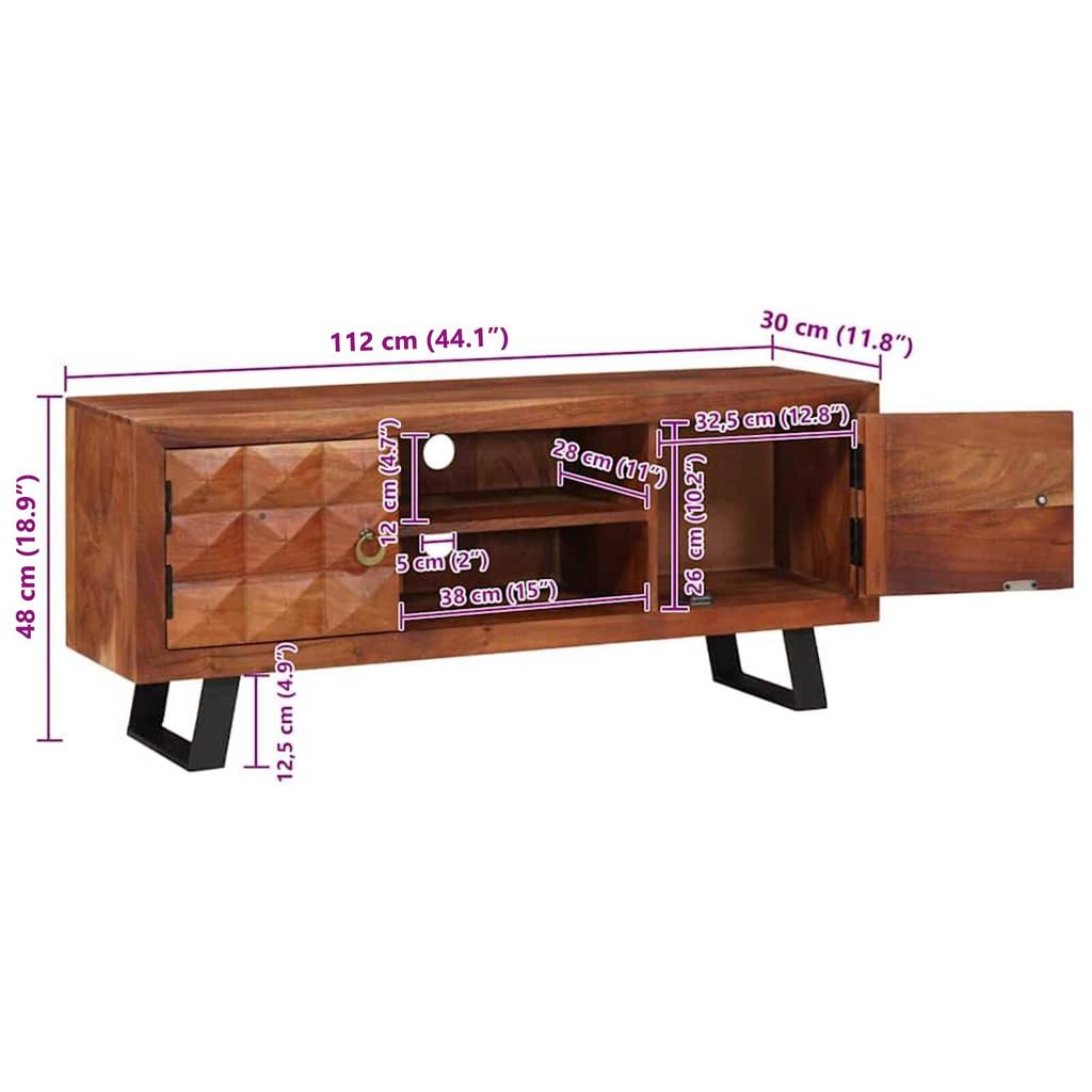 TV Stand Honey Brown 112 X 30 X 48 Cm Solid Acacia Wood
