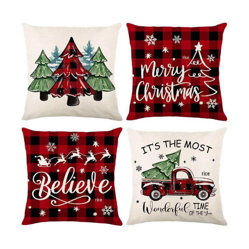 Christmas & Halloween Linen Plush Pillow Cover for Home & Bedside
