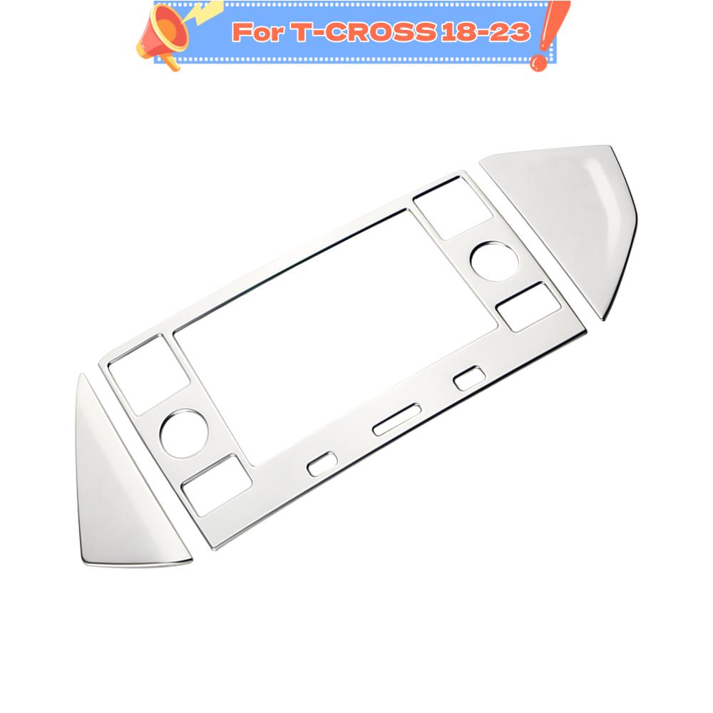 3Pcs Stainless Steel Car Navigation GPS Panel Frame Cover Sticker Trim for Volkswagen VW T-Cross Tcross 2018 - 2023 Interior Accessories