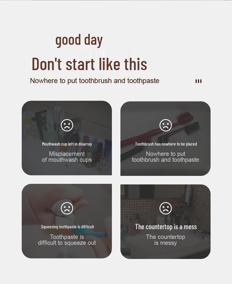 Punch-Free Wall-Mounted Toothbrush & Mouthwash Cup Set with Electric Toothpaste Dispenser