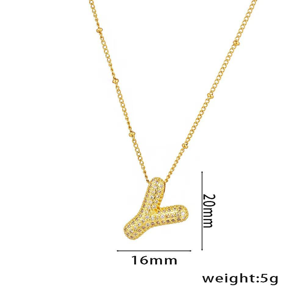 18K Gold-Plated Copper Necklace with Micro-Inlaid Zirconia & 26 Letter Pendant - Classic and Versatile European-American Jewelry