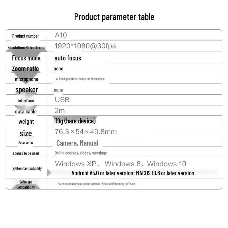 AONI A10 1080P USB Autofokus-Webcam