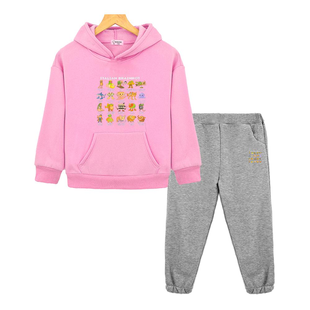 boys girls Hooded Sets Italian Brainrot Autumn Anime hoodie Fleece Sweatshirt Jacket 2pcs pullover+Pants kids boutique clothes