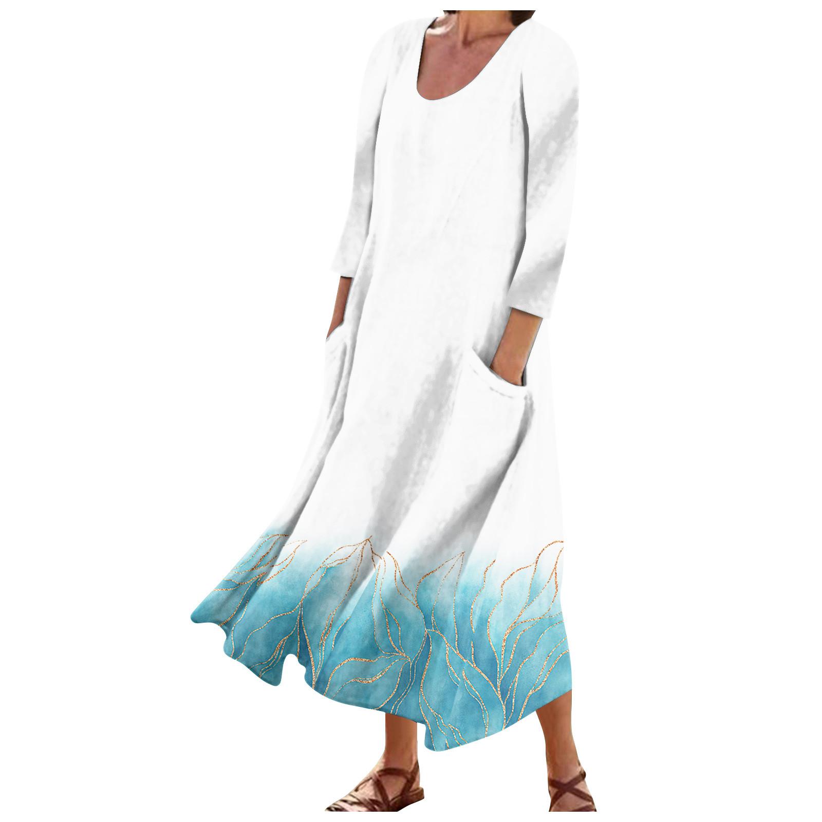 

Женское модное повседневное свободное карманное платье с круглым вырезом и рукавами 3/4 XXXL