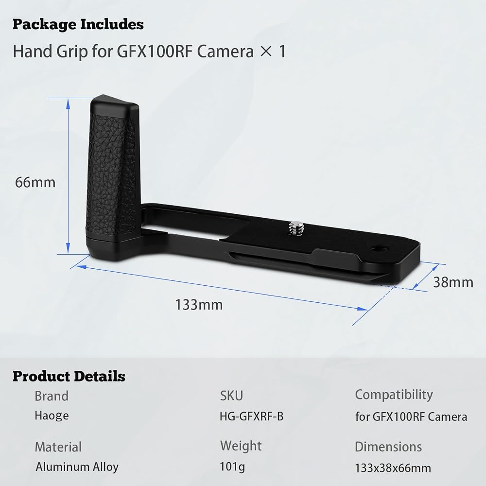 Haoge Handle Hand Grip L-shaped Grip Bracket for Fujifilm GFX100RF Camera Body HG-GFXRF-B Black with Arca-Swiss Standard Plate