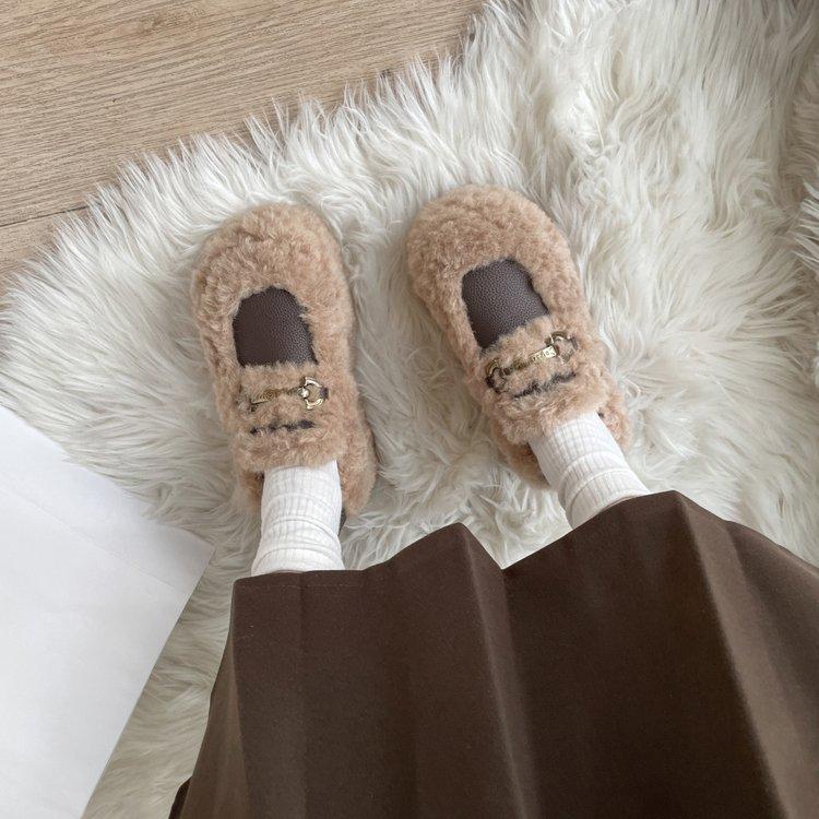 Retro platform loafers women's 2025 winter versatile height increase new fashion two wear muffin casual one pedal