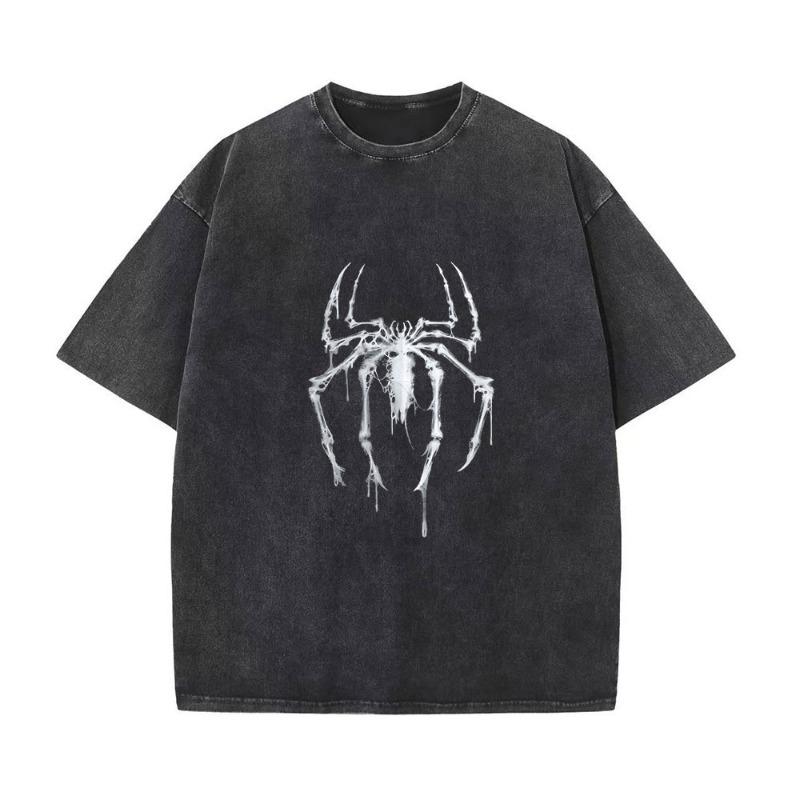 Wash Shirts Vintage Spider Graphic Washed Shirt Colorse Spider Shirt Retro Training Shirt Retro Hero Shirt