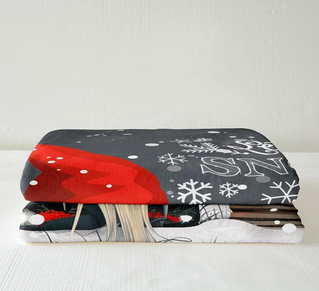 Merry Christmas Fleece Blanket for Kids Boys Girls Xmas Gnome Santa Claus Sherpa Blanket, Happy New Year Blanket Festival Themed