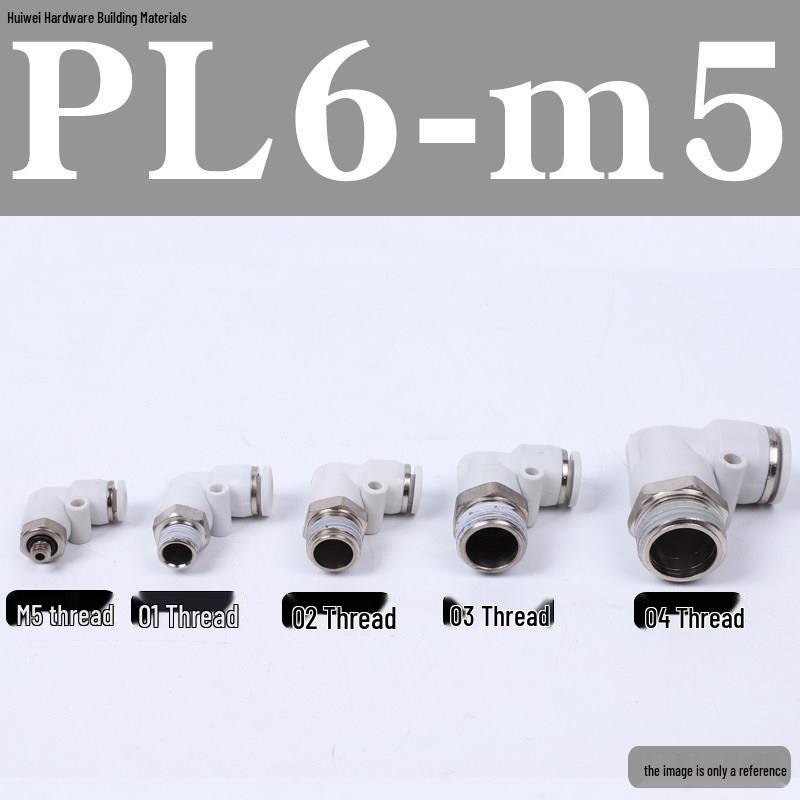 Pneumatic Tube Quick Connector: PL8-02, 4-M5, 6-01, 10-03, 12-04 Threaded Elbow