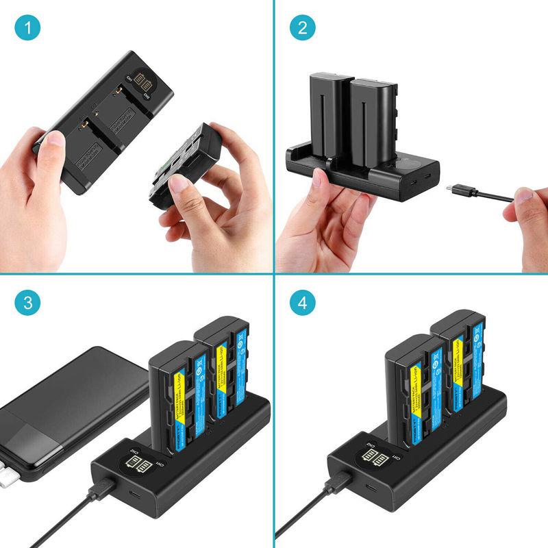 Akkuladegerät Für Sony NP F960 NP F970 NP-F960 NP-F750 Akku Zweikanal-LadegerätNP F770 NP F750 NP F550 F330 FM-500H
