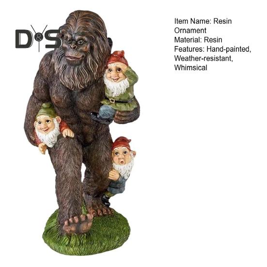Statuie de grădină Sasquatch din rășină Sasquatch cu gnomi Ornament Figurină Sasquatch pentru exterior și interior pentru decorarea curții terasă