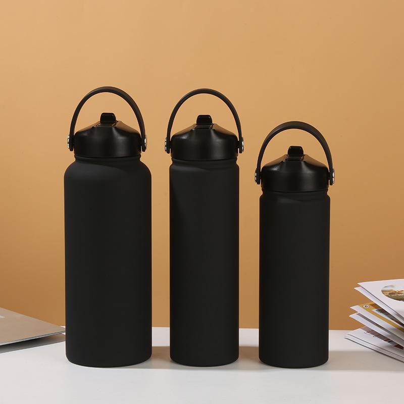 0.5-1L Stainless Steel Sports Water Bottle Wide Mouth Leakproof Insulated Flask with Detachable Straw Carry Handle Gym TravelCup