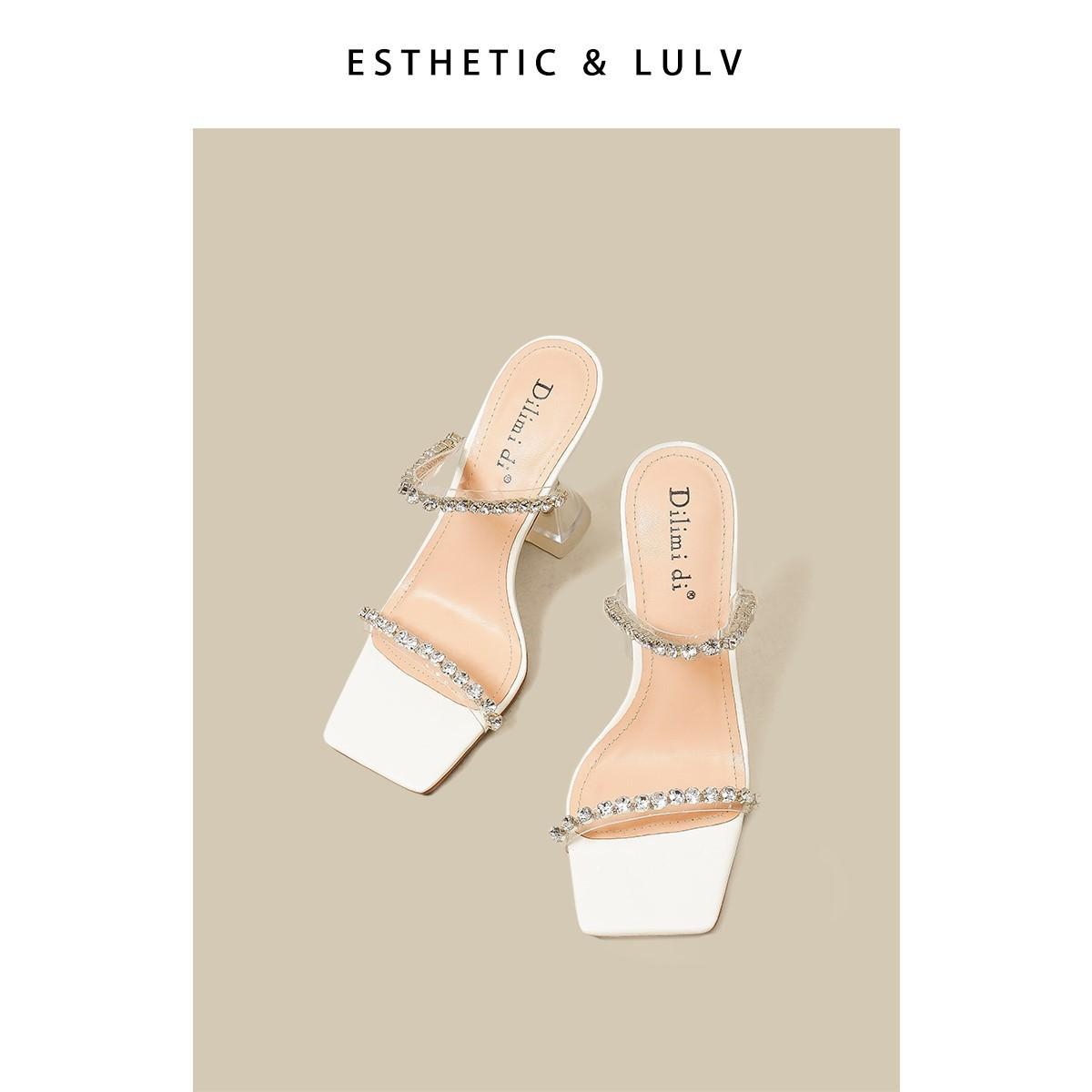 

Transparent one-word strap high heels summer cool slippers women summer wear high heels sandals women 2025 new models 40