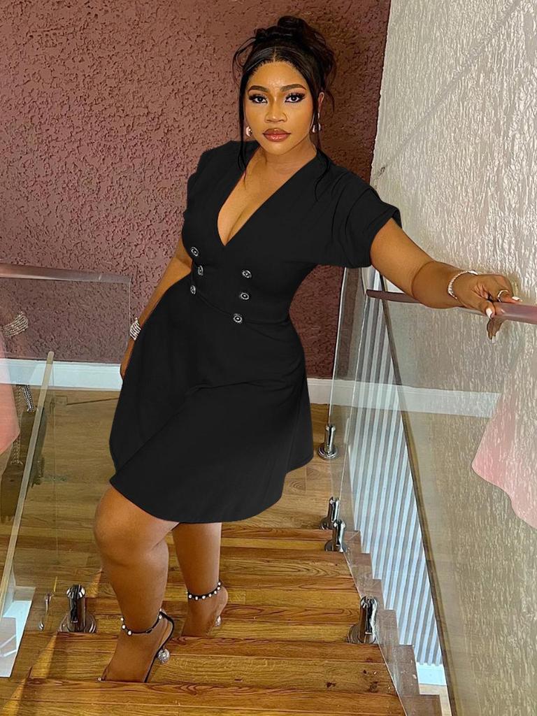 Elegant Women's Plus Size Solid Color Dress - X6085