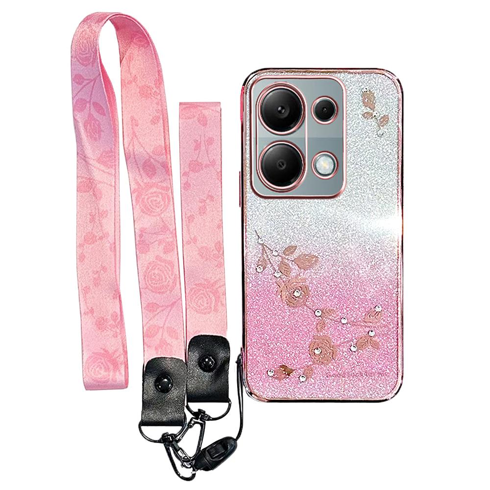 KADEM Phone Case For Xiaomi Redmi Note 13 Pro 4G/Note 14S 4G/Poco M6 Pro 4G,Flower Pattern TPU Gradient Cover with Lanyards
