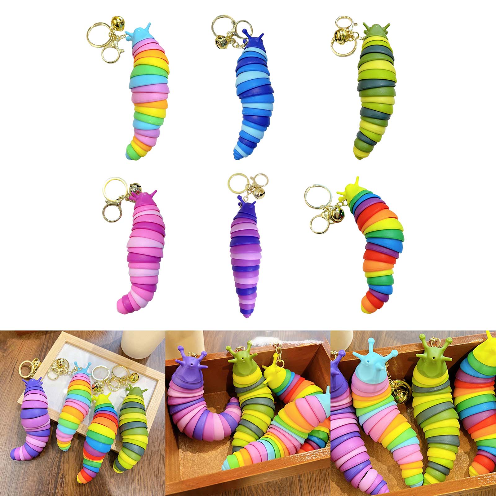 

Cute Colorful Caterpillars Plastic Keychain Creative and Cartoon Animal Bag Pendant Decoration фіолетовий