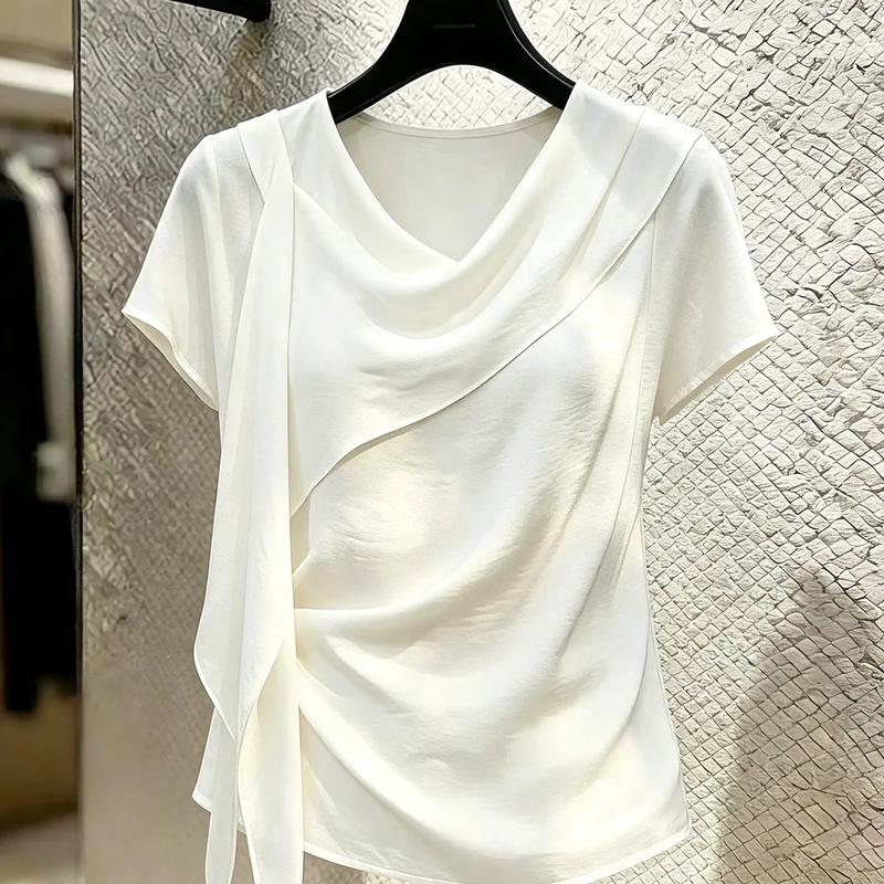 La Chapelle Women s Short Sleeve Ribbon Tie Top M