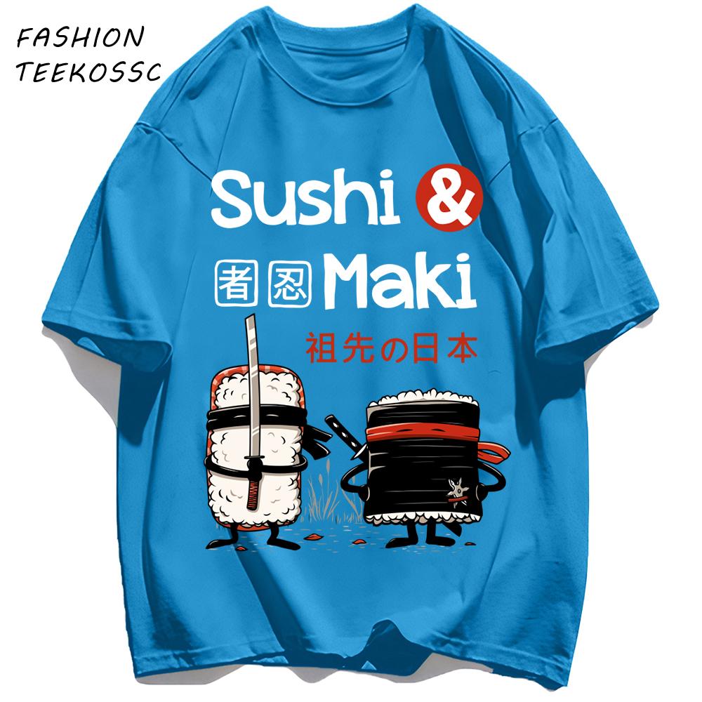 Sushi MakiS Japanese Cuisine Printing Men T Shirt Colour Casual Tops Cotton Trendy Tee Shirts Hip Hop Crewneck Man Clothes