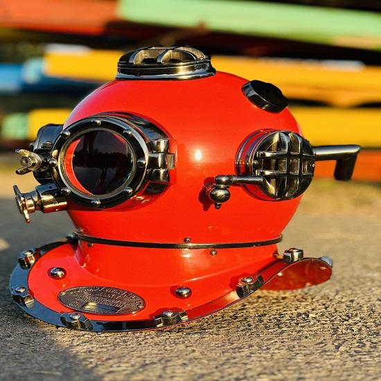Nautical 45.72 Cm US Navy Scuba Diving Nautical Helmet Maritime Ship's Decorative Red Cobalt Premium Snorkelling Helmets Office Decor.