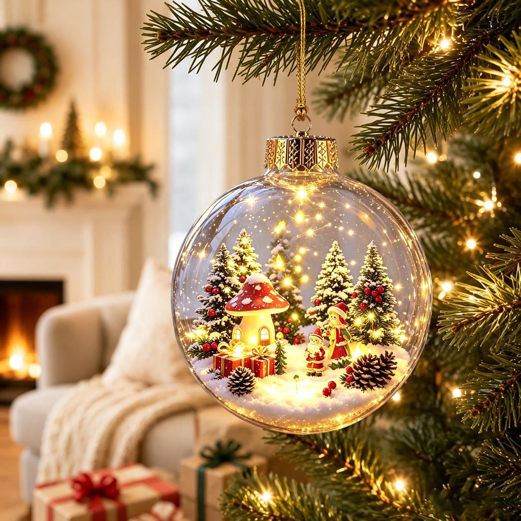 Clear Glowing Christmas Ornament Ball Lighted Decorative Hanging Tree Bauble for Holiday Party Decor
