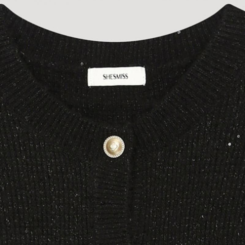 She S miSS  Glitter Pocket Round Neck Cardigan SSkcdo41110 Bk