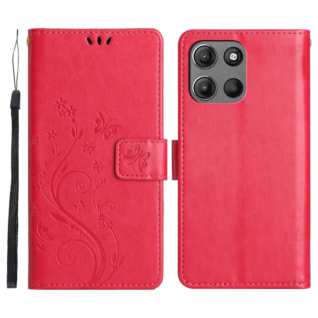For Motorola Moto G (2026) 5G Leather Wallet Case Butterfly Flower Imprinted Phone Cover with Strap