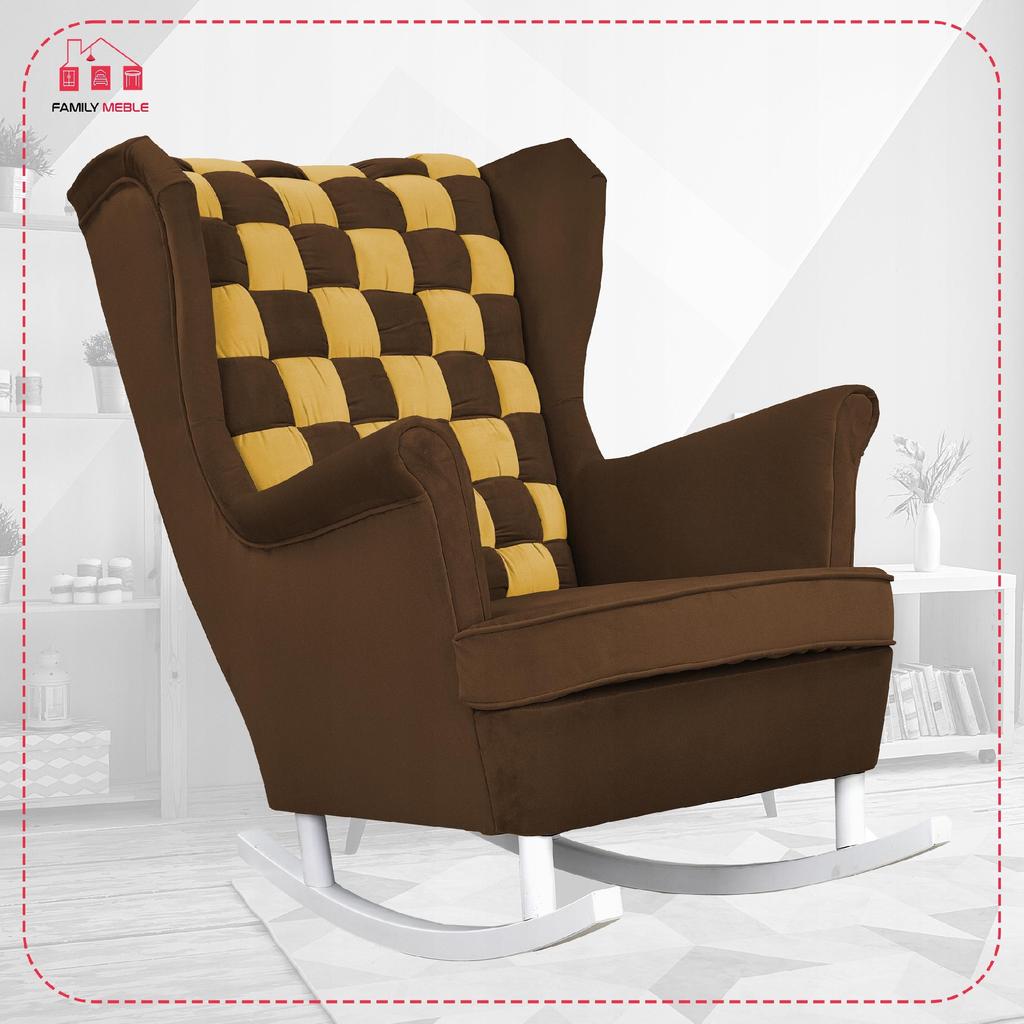 Carol Duo Family Furniture Yellow Brown Dark Beige Velvet Wingback Rocking Chair