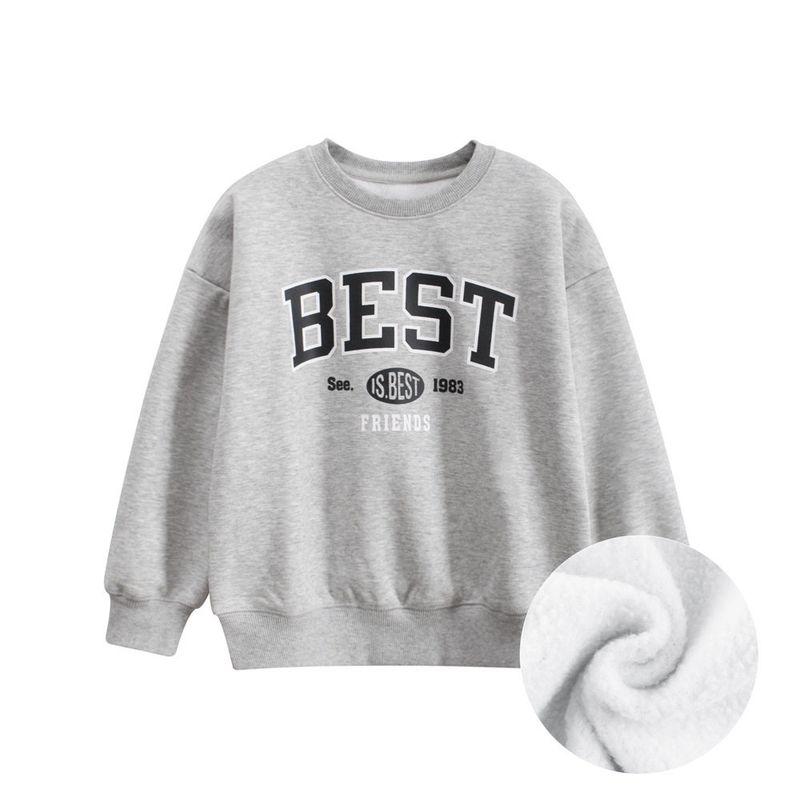 Winter Children s Sweatshirts, Fleece Children s Clothing, Medium and Large Children s Letter Pullovers, Boys and Girls Fleece Long-Sleeved Clothes Dt2133 Flower Ash 160