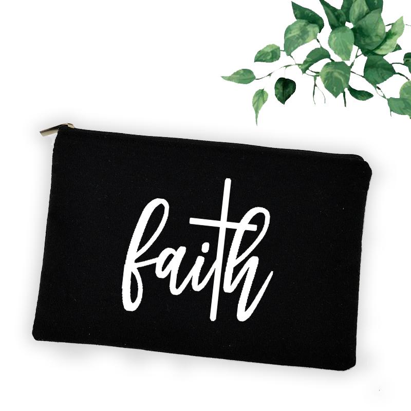 Cross Jesus Faith Christian Cosmetic Bag Girl Lipstick Bags Women Make Up Organizer Pouch Toiletry Case Pencil Bag Easter Gifts