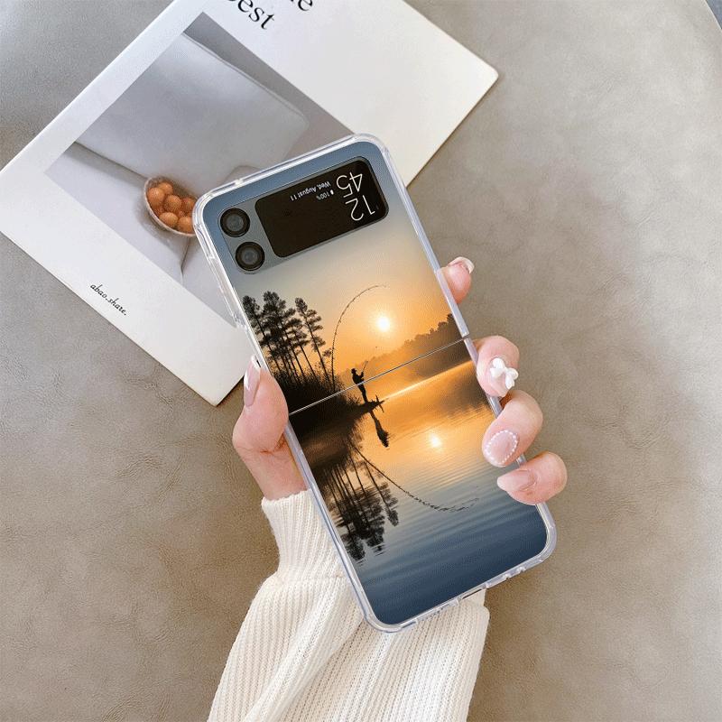 Fishing Rod At Sunset Scenery Pattern Clear Phone Case for Samsung Galaxy Z Flip 7 Flip 6 5 4 3 Folding Cover for Z Flip7 Flip5