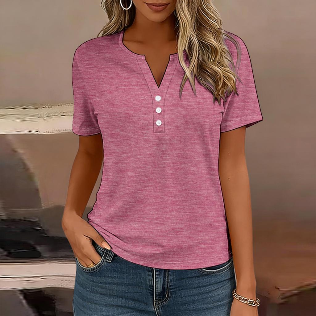 Women's Blouse Trendy V-neck Button-down Short-sleeved Tunic