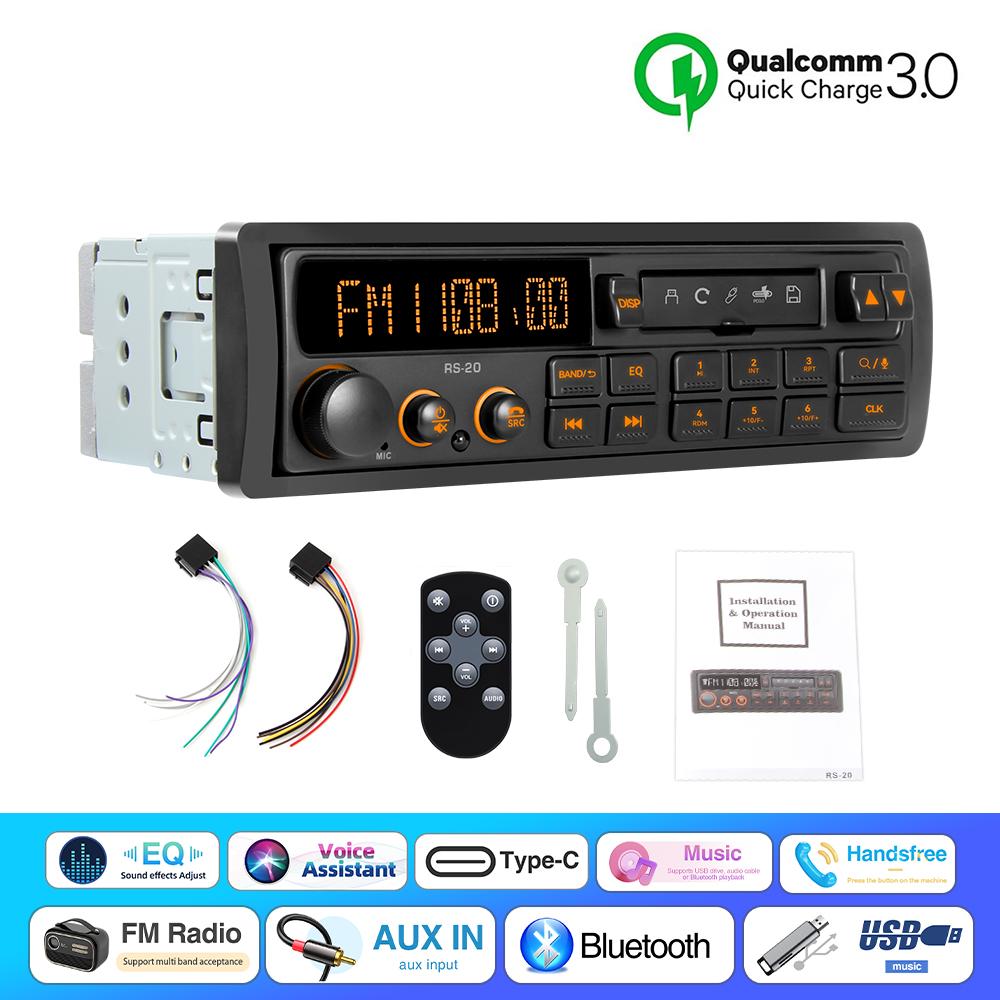 Retro MP3 Car Radio Player 1 DIN Stereo EQ FM AM RDS DAB Receiver QC3.0 Bluetooth USB AUX Input For VW Porsche Mercedes Benz BMW