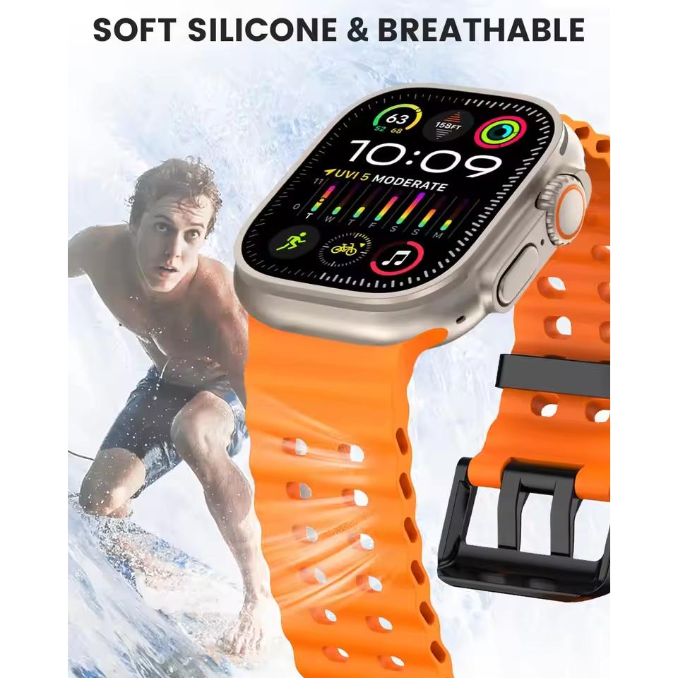 Ocean Silicone Strap+PC Case For Apple Watch Band  Series 11 10 46mm Metal Buckle Sports Bracelet Wristband iWatch 9 8 7 6 5 SE