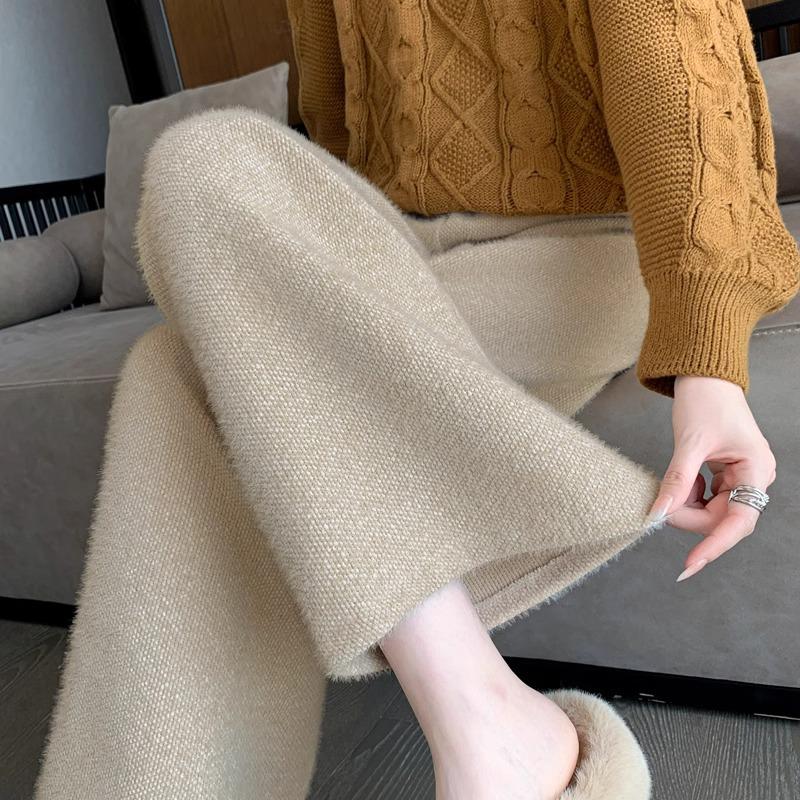 Women's Petite Soft Mink Cashmere Wide-Leg Lazy Casual Pants