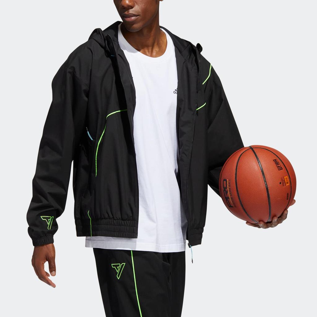 Adidas Windbreaker With Stripe Print And Logo Zip Hoodie Men Jacket Black HS6873